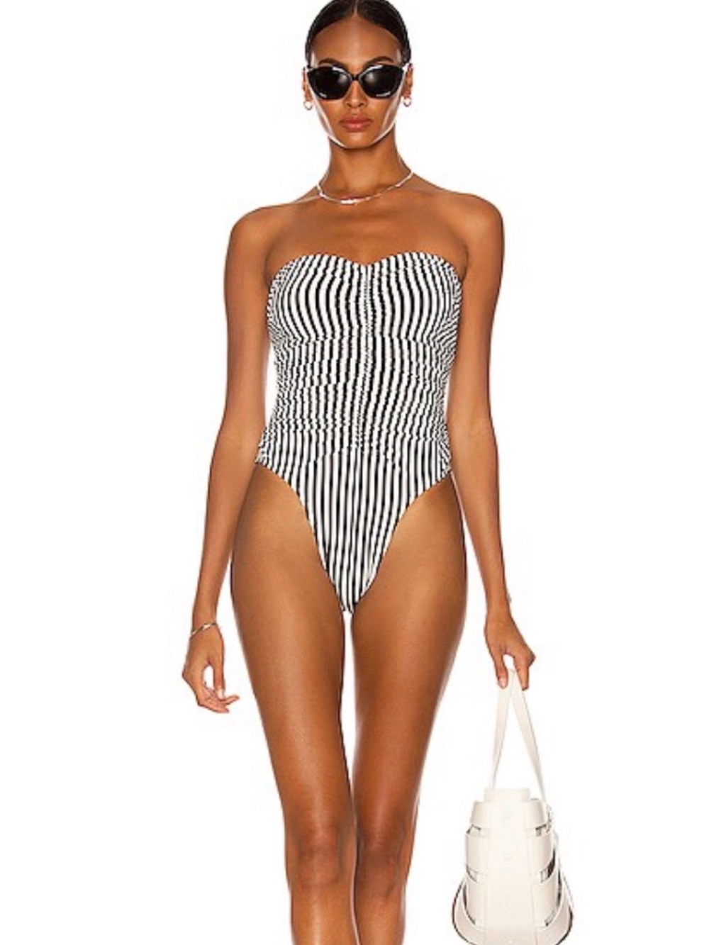 Norma Kamali Black and White One-Piece Swimsuit High-Leg Design
